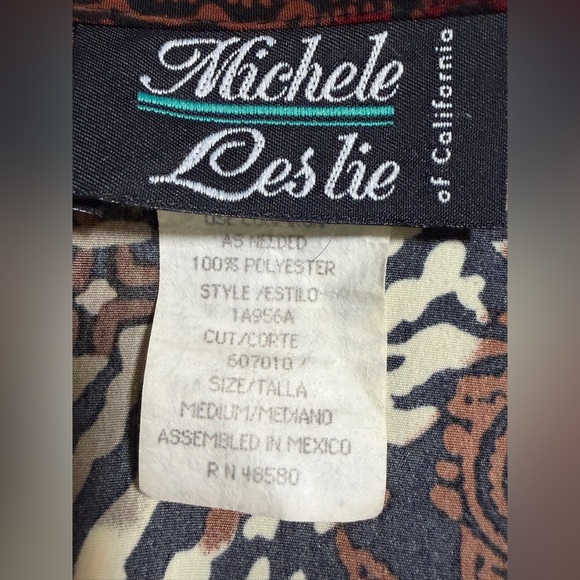 Michele Leslie California VINTAGE 90s Safari Patchwork Button-Down Blouse Size M - Picture 8 of 10
